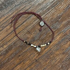 Pura Vida Women's Maroon, Beaded & Silver Skull Charm Adjustable Bracelet